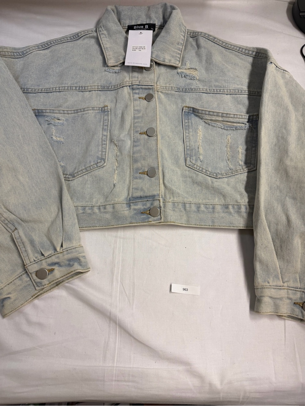 Women's Light Wash Cropped Denim Jacket - Light Blue - Picture 1 of 10